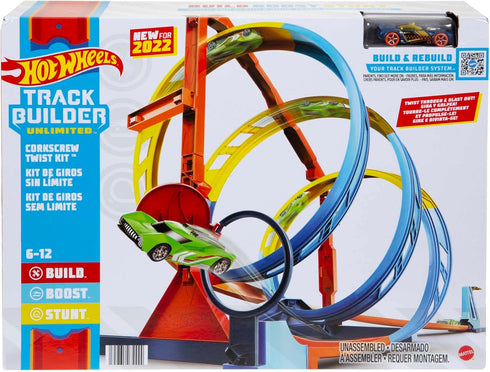 Hot Wheels Toy Car Track Set, Track Builder Unlimited Corkscrew Twist Kit Playset with 1:64 Scale Vehicle