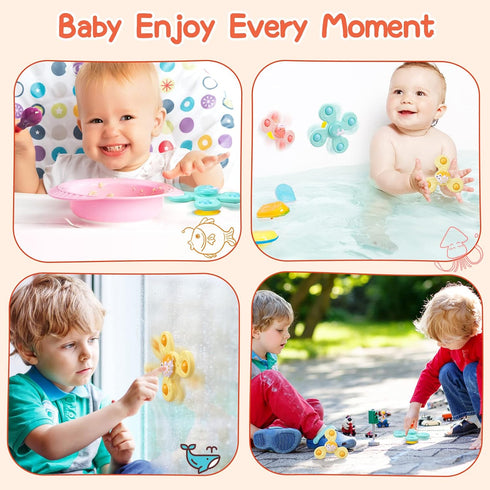 Suction Cup Toy for Baby - 3 Pcs Spinning Toy Early Education Bathtub Toy, Sea Animals Design with Suction Cups