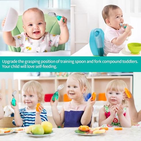 Deejoy Toddler Utensils Set, Stainless Steel Spoon and Fork for Kids, Self Feeding Flatware with Travel Safe Case