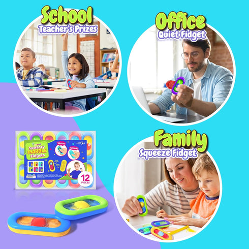 12 Sensory Marble Fidget for Kids Adults- Park Gel Filled Quiet Fidget for Student Classroom Prize, Texture Autism