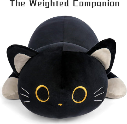 24" 4.2lbs Wepop Black Cat Plush Weighted Stuffed Animals, Weighted Black Cat Pillow Giant Cat Stuffed Animal Cuddle