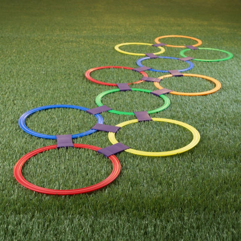 11-Inch 15 Set HEY! PLAY! Hopscotch Rings Game - Ten Plastic Rings and Connectors for Indoor and Outdoor Use - Play