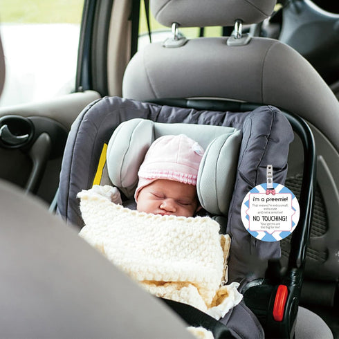 2 Pack PLIGREAT No Touching Baby Car Seat Sign, No Kissing Baby Stroller Tag with Hanging Straps and Clip, No Touch