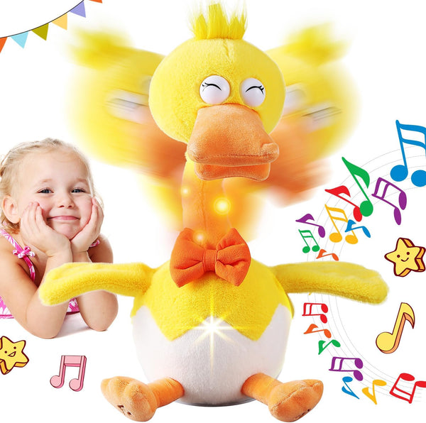 HCdoujoy 13" Eggshell Talking Dancing Duck, Repeating What You Say Mimicking Recording Plush