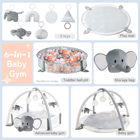 5-in-1 Mallify XL Large Baby Gym & Ball Pit, Play Mat & Play Gym, Combination Baby Activity Gym with Milestone Cards