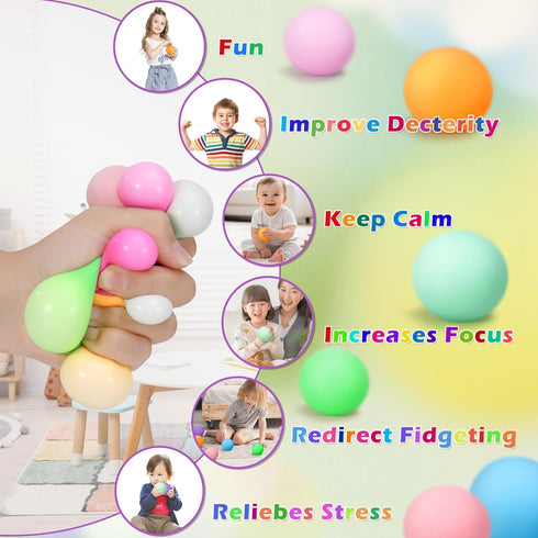 ASPULU 72Pcs Set Pack Stress Balls for Adults and Kids - Squishy Ball Sensory Fidget Toys for Anxiety Relief - Squeeze