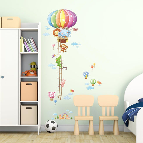 DECOWALL BS-1606 Animal Hot Air Balloon Growth Chart - Kids Wall Stickers, Peel and Stick Removable Decals