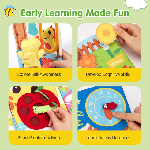 1-3 1 1 hahaland Busy Book for Toddlers - Montessori Toys for Year Old Boy Gifts, Sensory Toys, Dinosaur Soft Fabric
