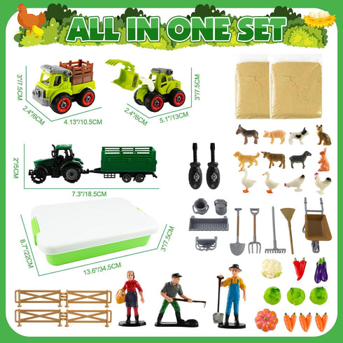 MYDOVA 43 2.2lbs Playset, 3 4 5 6 7 8+ Farm Sensory Bin, Pcs Play Sand Farm Toys Farm Animal Trucks Toys with Play