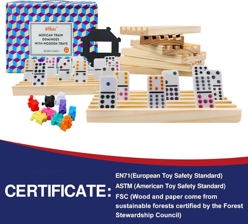 Set 8 12 91 2-8 (D12 8 Mexican Train Dominoes with Wooden Holders | Double Dominoes with Color-Coded Tiles & Hub |