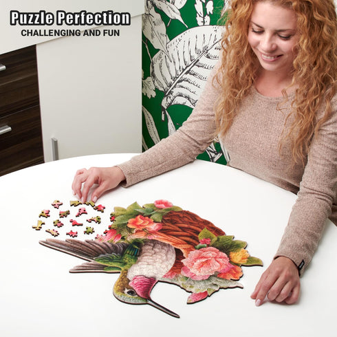 LEOGOR Wooden Puzzles for Adults - Glorious Hummingbird, 350 Piece Large Colorful Mosaic Wood Jigsaws