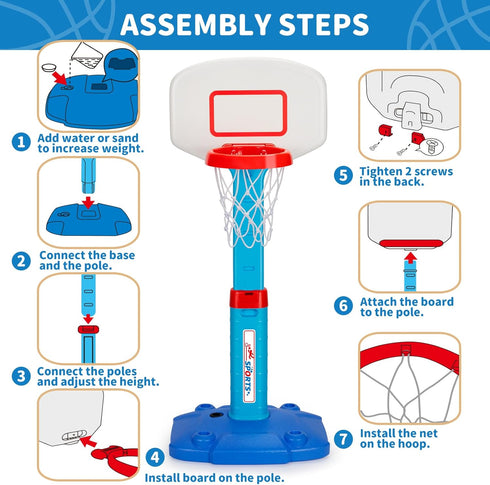 Adjustable Toddler Basketball Hoop Indoor for Age 1-3, Mini Basketball Hoop with 3 Balls for Outdoor Poolside, Birthday