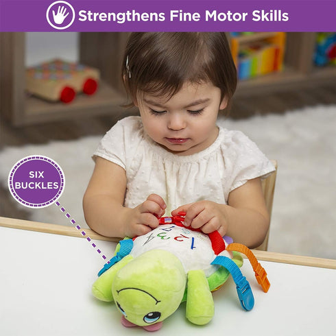 Buckle Toys Belle Turtle Stuffed Animal Montessori Toys for Toddlers 1-3, Travel Essentials for Kids