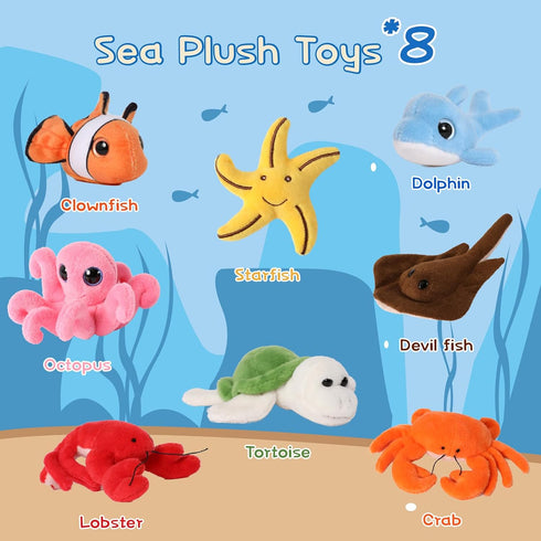 Set,9 Set, Muiteiur Ocean Sea Stuffed Animals Piece Fun Seashell House Plush Soft Educational Toy for Imaginative Play