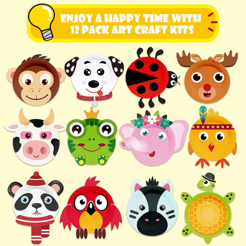 12 Pack 2, 3, 4, 5 V-Opitos Arts and Crafts Kits for Kids, Simple Animal Paper Plate Crafts for Toddler Age of Years