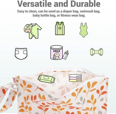 2-Pack HECCEI Wet Dry Bag, Reusable Waterproof Wet Bags for Swimsuits & Baby Clothes, Leakproof Cloth Diaper Wet Bags