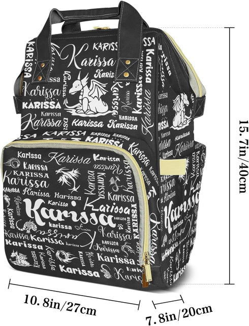 YallLocoMo Backpack Personalized Diaper Bag Name Dragon Name Lettering Monogram Grey Large Capacity Nappy Bag: Designed