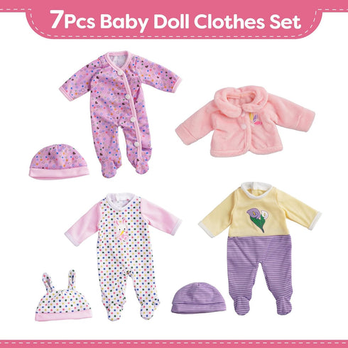 BABESIDE 7 Pcs Baby Doll Clothes for 10-12 Inch Dolls, Baby Doll Clothes Outfits, Doll Accessories Romper Suit, Coat and Hat for Newborn Baby Doll Boy&Girl