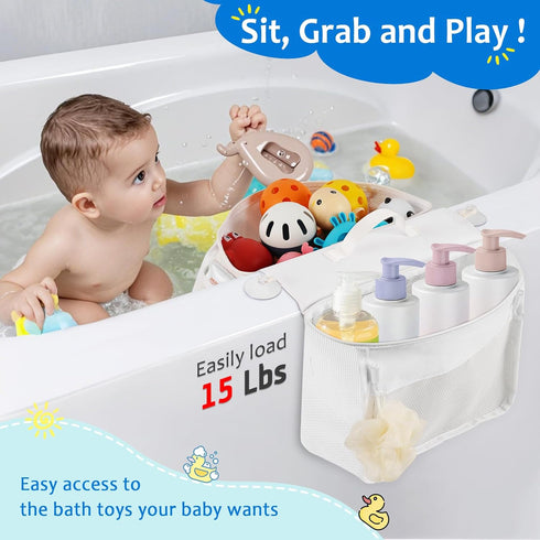 2 Saddle Shape Bath Toy Organizer, Compartments Wide Opening Mesh Bath Tub Toy Storage for Easy Access to Toys, Side