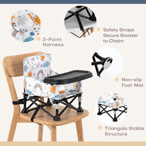 6-36 Toddler Booster Seat for Kitchen Chair & Travel - Portable Foldable with Removable Tray, Baby Camping Chair Months