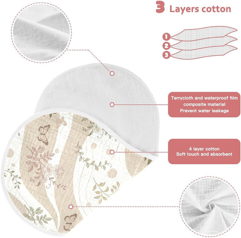 decor gift 4 Pack 22x11in Cotton Baby Burp Cloth Easy Care Spring Butterflies Flowers Beige spit up Cloth for Babies