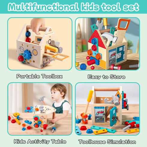 Set 33 3 Set GAIETYDIY Toddler Tool - PCS Wooden Kids Tools with Box/Bench/Tool House, Montessori Educational Pretend