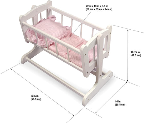 Badger Basket Heirloom Style Doll Bed with Gingham Bedding for 20 inch Dolls - White/Pink