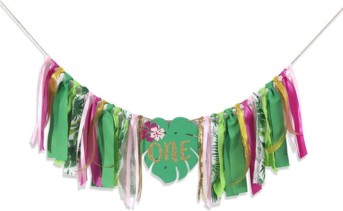 Agkvw 1st Aloha to One Tropical Hawaiian Luau Theme Highchair Banner- Wild One Highchair Banner for Girls, Pink Jungle