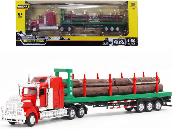 Gemini&Genius Timber Truck Toys for Kids, Heavy Duty Alloy Truck Timber Construction