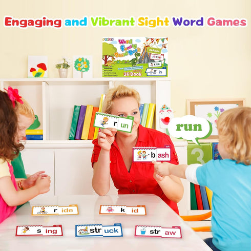 FOIFIS 30 3-8 Word Family Build Book, Read and Rhyme Flip Activity Book, Dinosaur ABC Learn to Read Phonics Flash Cards