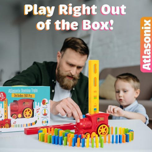 Set (300, 220,160 Atlasonix Domino Train | Domino Train for Kids | Dominos for Kids - Automatic Domino Laying Toy