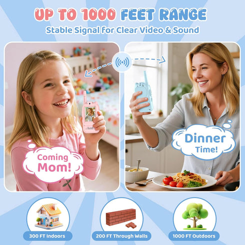 Alotwan 2 Pack 3-12 Video Walkie Talkie for Kids - Rechargeable Kids Walkie Talkies Long Range Radios, Video Intercom