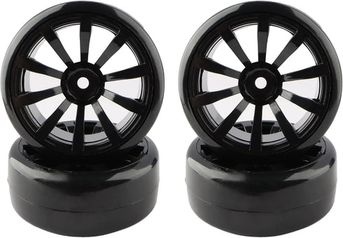 4PCS 12mm Hub Wheels,1:10 63mm Hard Plastic RC Drift Cars On Road Touring Racing Bald Tires for Traxxas HSP Tamiya HPI Kyosho On-Road Drifting Car Trucks(Black)