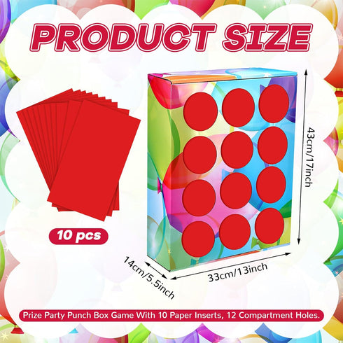 Prize Party Punch Box Game: 10 Paper Board Inserts, 12 Compartment Holes - Award Box for Birthdays & Events