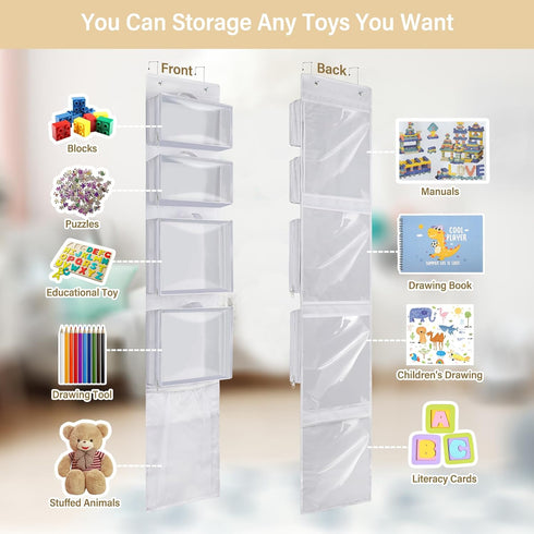 Hanging Toy Storage over Door, Block Stuffed Animal Organizer with 4 Removable Case Bags, Mesh Pocket Holder