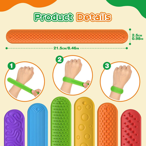 6 Pack Slap Bracelets Textured Silicone Fidget Bracelet for Autism,ADHD,Anxiety Relief Sensory Calming Tools Special