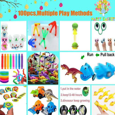 100 Pcs Prefilled Easter Eggs Filled with Novelty Toys,Bright Colorful for Easter Basket Stuffers,Easter Party Favors