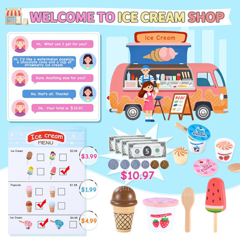 Peccvon Counter Playset 3 4 5 6 Mini Wooden Ice Cream Toys for Kids Pretend Play Kitchen Food Toys, Shop for Toddlers