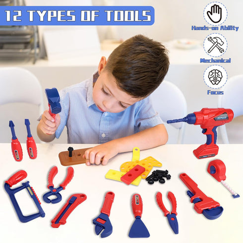 Set, MAGIC4U 49PCS Set 12 3-8 Kids Tool Toddler Tool with Electronic Toy Drill,Tape Measure Tool Equipment,Pretend Play