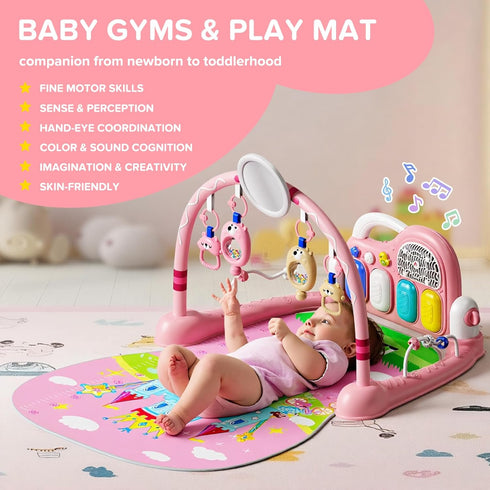Tummy 0 3 6 9 12 Baby Play Mat Kick and Play Piano GymBaby Floor Play Gym Time MatBaby Activity Mat with Music Lightsat