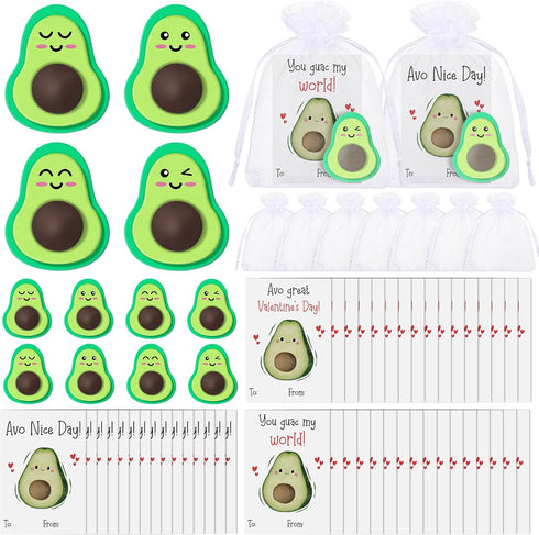36 Sets Valentine Favors for Kids - Creative Avocado Eraser Fruit Pencil Erasers with Valentine's Day Cards