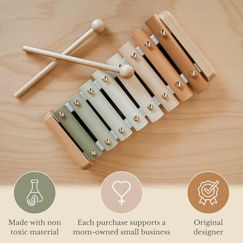 Brooklyn Neutral Xylophone, Montessori Musical Toy for Toddlers and Young Kids with a Modern Boho Aesthetic, Perfect