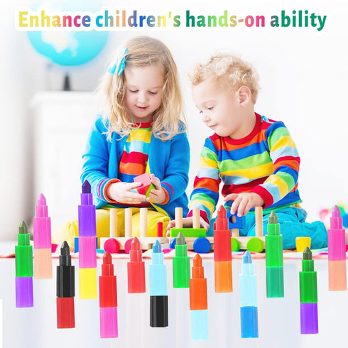 WXJ13 18 Pieces Stacking Crayons, Buildable Crayons, 12 in 1 Wax Crayons for Kids Office School Supplies