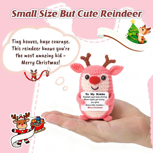 Cozy Stocking Stuffers for Teen Girls Mini Crochet Reindeer Plush with Story Pun Card, Cute, Desk/Nightstand Decor