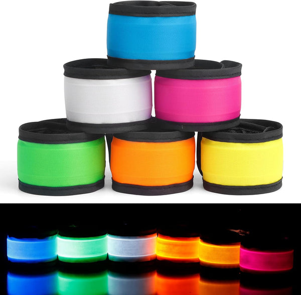LED Light Up Slap Wristband, Flashing Bracelets for Kids, Glow in The Dark Armband for Adults, Night Safety Toys, 6 Pack