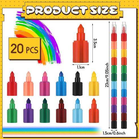 20 12 Marspark Pcs Stackable Crayons Stacking Buildable Crayons Colorful Stackable Pencils Party Favors DIY Rainbow