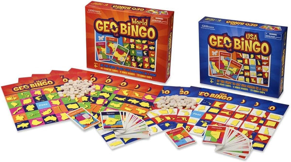 GeoToys GeoBingo Set, World & USA Bingo for Kids, Educational Geography Game for Home & School