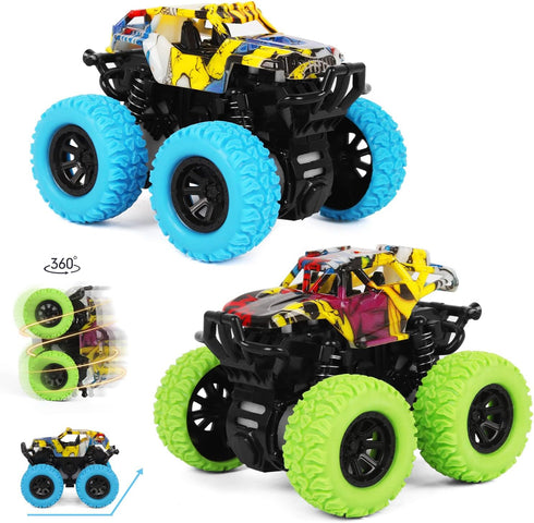 M SANMERSEN 2 Pack Monster Truck Toys, 360° Rotating for Boys and Girls Ages 3-5 - Toddler Car Gifts