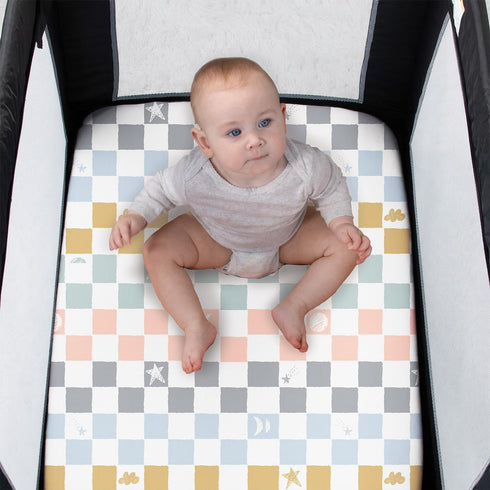3 Pack Pack The Peanutshell and Play Mattress Sheets, Celestial Mini Crib Sheets Fitted, N Play Sheets for Graco, Dream