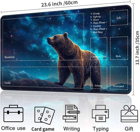 Qindaiwen MTG Playmat, 24x14 Inch Tabletop Game Mat, Premium Smooth Rubber, Mousepad Compatible, Bear